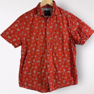 Denim & Flower Mens Floral Red White Short Sleeve Button Down Casual Shirt Large